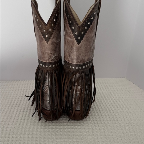 WOMENS J.B. Dillon leather fringe brown cowboy boots SZ 9 - Picture 5 of 8